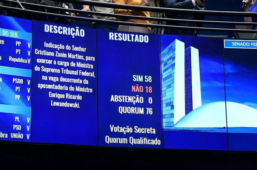 Zanin é aprovado por 58 votos a 18 no Senado