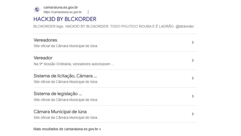 Ataque cibernético tira site da Câmara de Iúna do ar