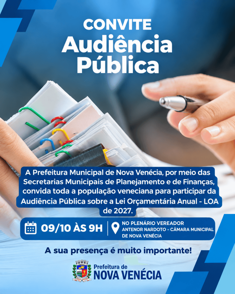 Nova Venécia convoca audiência pública para discutir orçamento de 2027