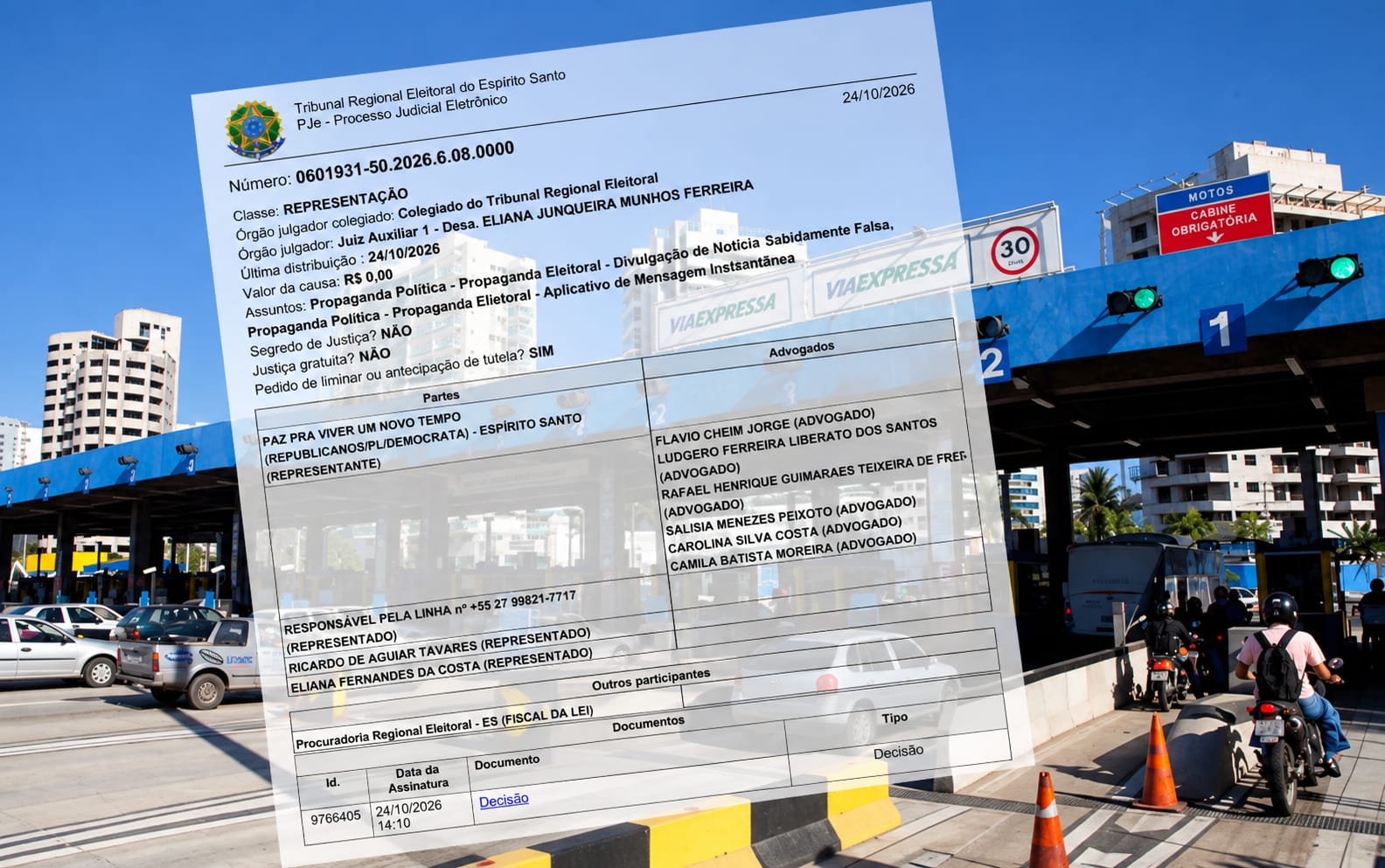Justiça Eleitoral determina retirada de fake news que atribuía a Pazolini proposta de volta do pedágio na Terceira Ponte